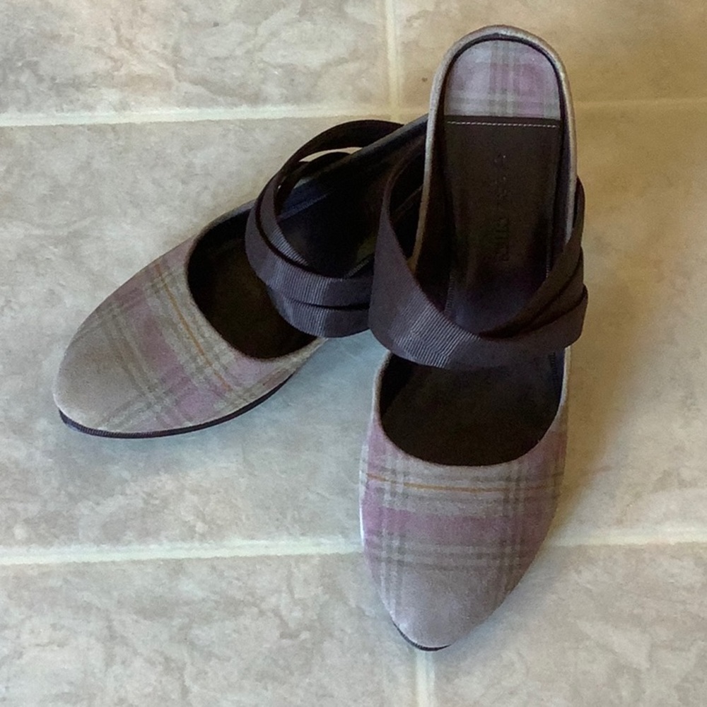 Glory Chen ”Faye” Suede Kitten Heel, Brown Plaid - Size 7